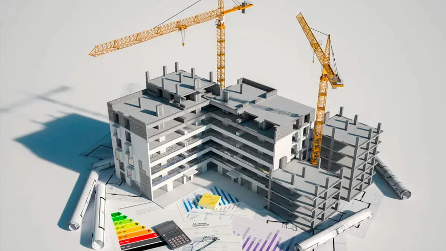 Obra en construcción con grúas